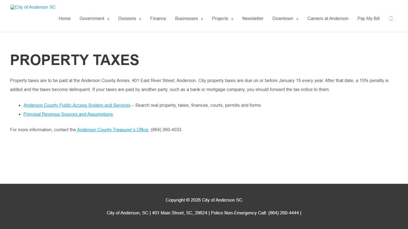 Property Taxes - City of Anderson SC